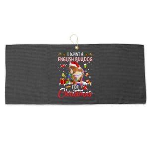 I Want A English Bulldog For Christmas Xmas Lights Santa Gift Large Microfiber Waffle Golf Towel