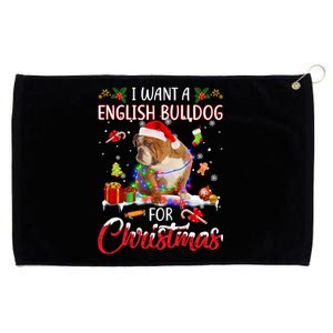 I Want A English Bulldog For Christmas Xmas Lights Santa Gift Grommeted Golf Towel