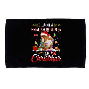 I Want A English Bulldog For Christmas Xmas Lights Santa Gift Microfiber Hand Towel