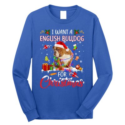 I Want A English Bulldog For Christmas Xmas Lights Santa Gift Long Sleeve Shirt