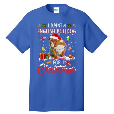 I Want A English Bulldog For Christmas Xmas Lights Santa Gift Tall T-Shirt