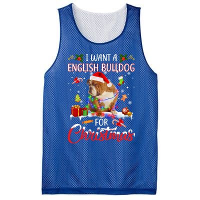 I Want A English Bulldog For Christmas Xmas Lights Santa Gift Mesh Reversible Basketball Jersey Tank