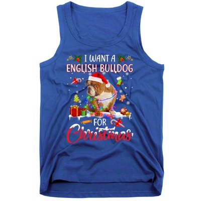 I Want A English Bulldog For Christmas Xmas Lights Santa Gift Tank Top