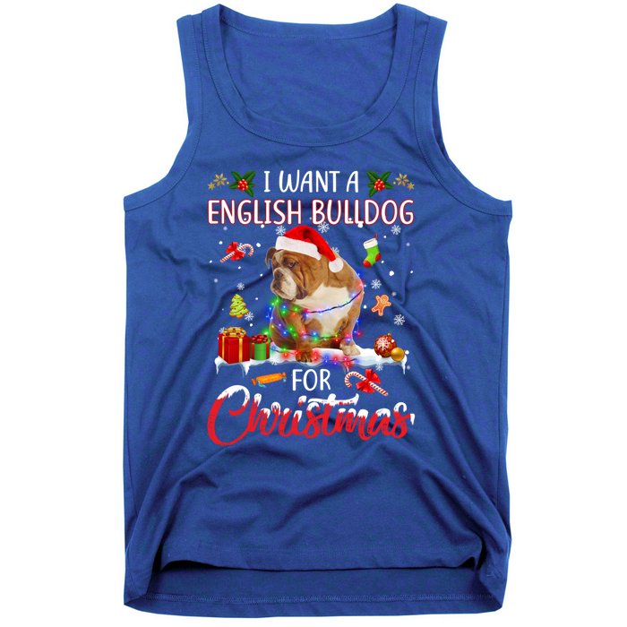 I Want A English Bulldog For Christmas Xmas Lights Santa Gift Tank Top