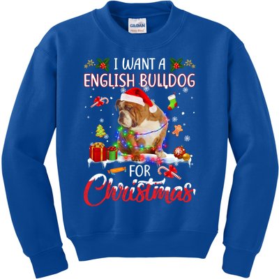 I Want A English Bulldog For Christmas Xmas Lights Santa Gift Kids Sweatshirt