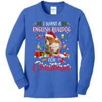 I Want A English Bulldog For Christmas Xmas Lights Santa Gift Kids Long Sleeve Shirt