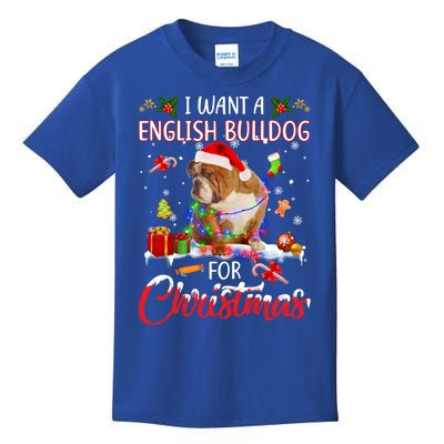 I Want A English Bulldog For Christmas Xmas Lights Santa Gift Kids T-Shirt