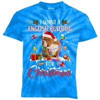 I Want A English Bulldog For Christmas Xmas Lights Santa Gift Kids Tie-Dye T-Shirt