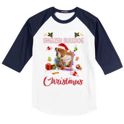 I Want A English Bulldog For Christmas Xmas Lights Santa Gift Baseball Sleeve Shirt