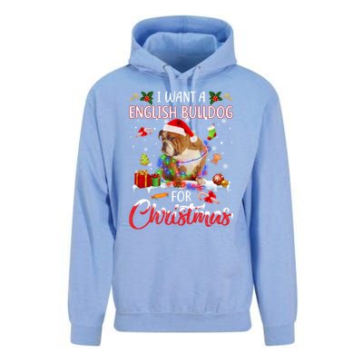 I Want A English Bulldog For Christmas Xmas Lights Santa Gift Unisex Surf Hoodie