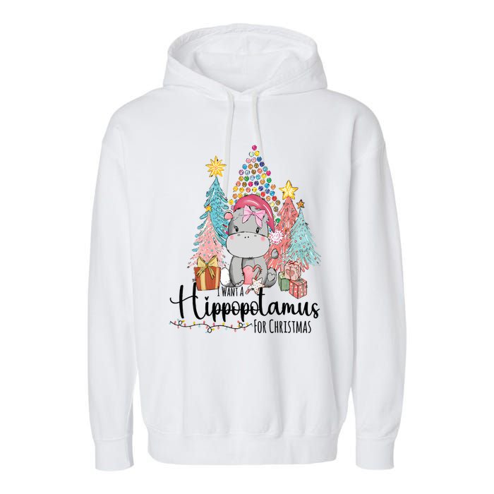 I Want A Hippopotamus Christmas Garment-Dyed Fleece Hoodie