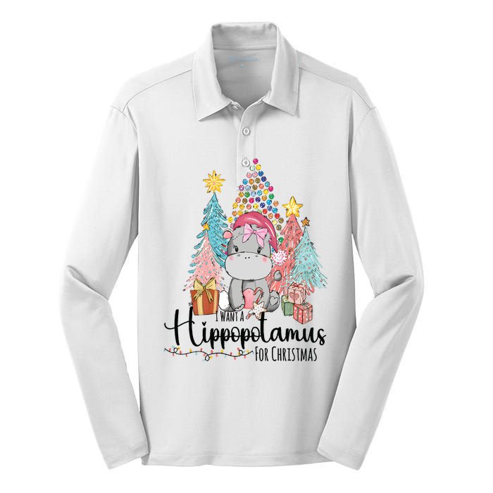 I Want A Hippopotamus Christmas Silk Touch Performance Long Sleeve Polo