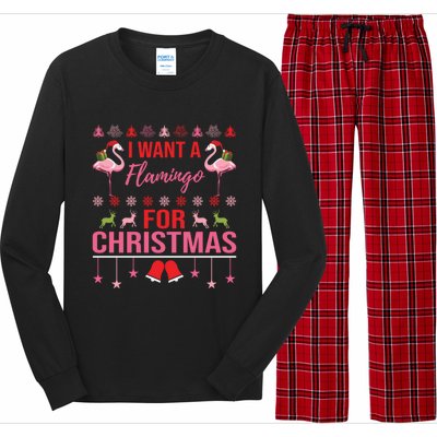 I Want A Flamingo For Christmas Flamingo Ugly Christmas Gift Long Sleeve Pajama Set