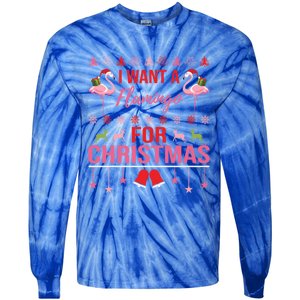 I Want A Flamingo For Christmas Flamingo Ugly Christmas Gift Tie-Dye Long Sleeve Shirt