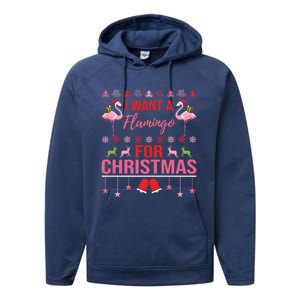 I Want A Flamingo For Christmas Flamingo Ugly Christmas Gift Performance Fleece Hoodie