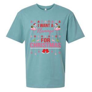 I Want A Flamingo For Christmas Flamingo Ugly Christmas Gift Sueded Cloud Jersey T-Shirt