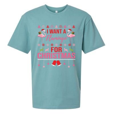 I Want A Flamingo For Christmas Flamingo Ugly Christmas Gift Sueded Cloud Jersey T-Shirt