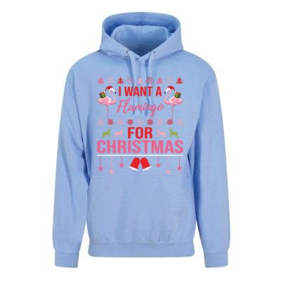 I Want A Flamingo For Christmas Flamingo Ugly Christmas Gift Unisex Surf Hoodie