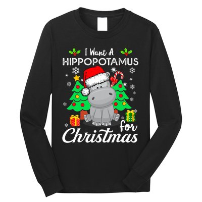 I Want A Hippopotamus For Christmas Xmas Hippo Pajama Long Sleeve Shirt