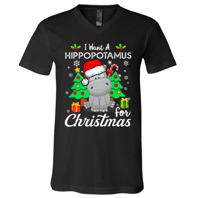 I Want A Hippopotamus For Christmas Xmas Hippo Pajama V-Neck T-Shirt