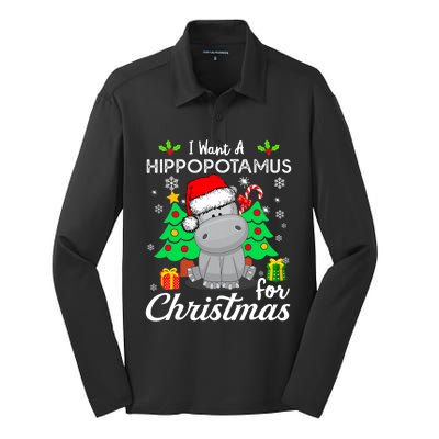 I Want A Hippopotamus For Christmas Xmas Hippo Pajama Silk Touch Performance Long Sleeve Polo