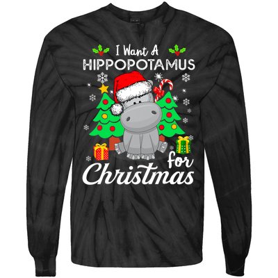 I Want A Hippopotamus For Christmas Xmas Hippo Pajama Tie-Dye Long Sleeve Shirt