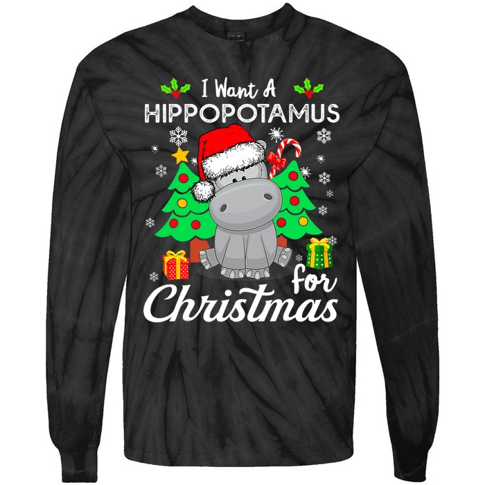 I Want A Hippopotamus For Christmas Xmas Hippo Pajama Tie-Dye Long Sleeve Shirt