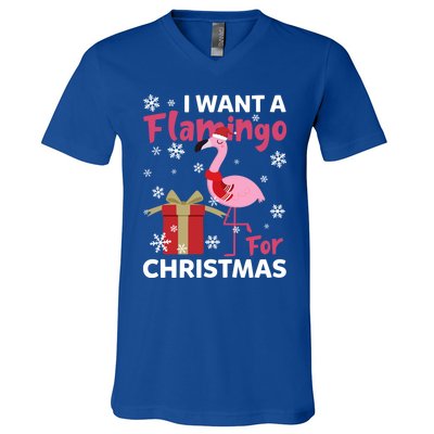 I Want A Flamingo For Christmas Funny Flamingo Lovers Gift V-Neck T-Shirt