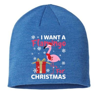 I Want A Flamingo For Christmas Funny Flamingo Lovers Gift Sustainable Beanie