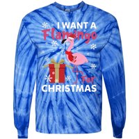 I Want A Flamingo For Christmas Funny Flamingo Lovers Gift Tie-Dye Long Sleeve Shirt