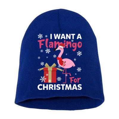 I Want A Flamingo For Christmas Funny Flamingo Lovers Gift Short Acrylic Beanie