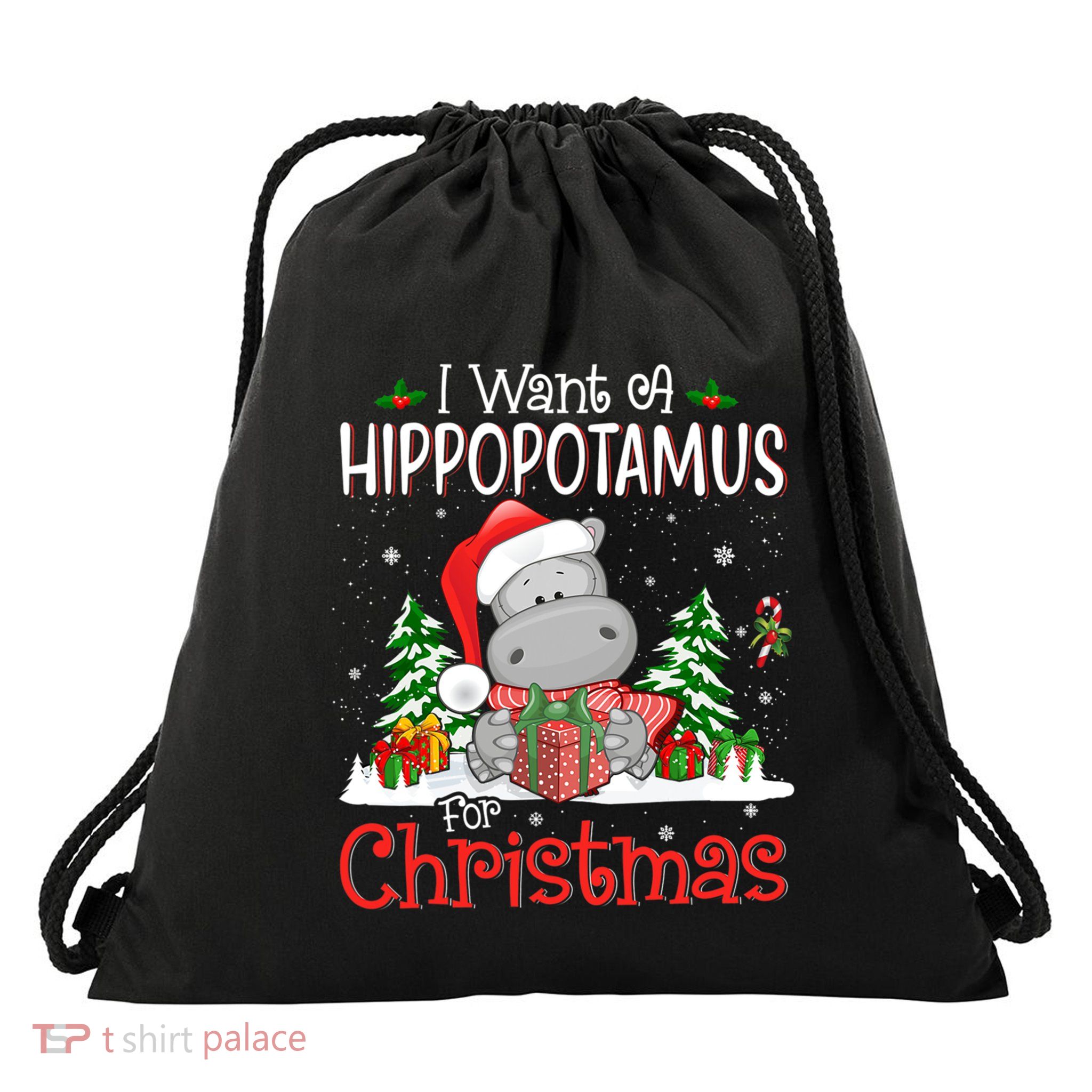 I Want A Hippopotamus For Christmas Xmas Hippo For Gift Drawstring Bag