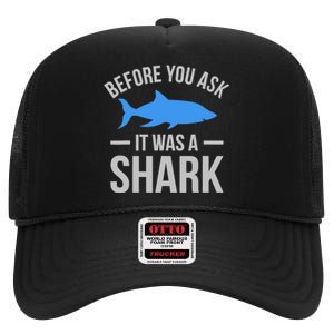 It Was A Shark Funny Amputee Prosthetic Surgery Graphic High Crown Mesh Back Trucker Hat