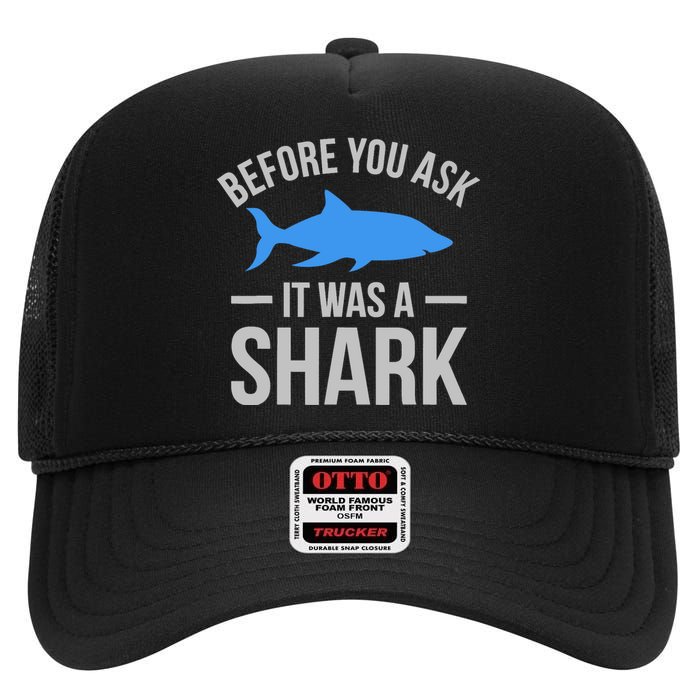 It Was A Shark Funny Amputee Prosthetic Surgery Graphic High Crown Mesh Back Trucker Hat