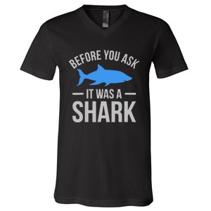 It Was A Shark Funny Amputee Prosthetic Surgery Graphic V-Neck T-Shirt