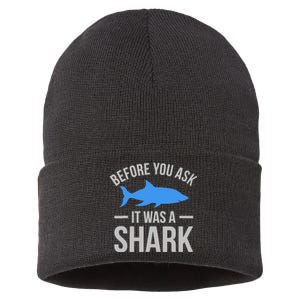 It Was A Shark Funny Amputee Prosthetic Surgery Graphic Sustainable Knit Beanie