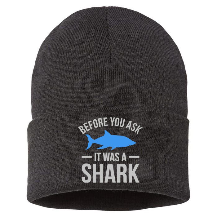 It Was A Shark Funny Amputee Prosthetic Surgery Graphic Sustainable Knit Beanie