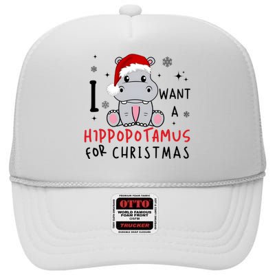 I Want A Hippopotamus For Christmas High Crown Mesh Back Trucker Hat