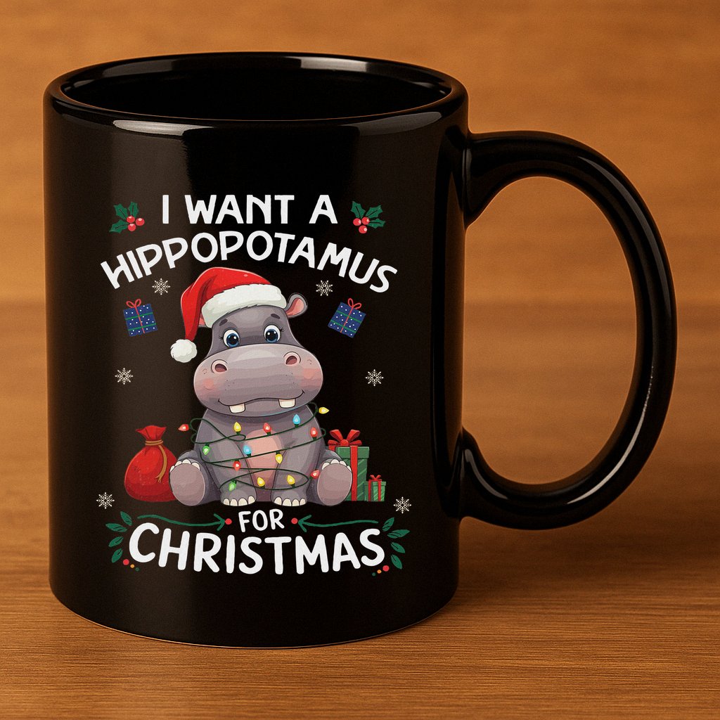 I Want A Hippopotamus For Christmas Xmas Lover Funny 11oz C Handle Ceramic Mug
