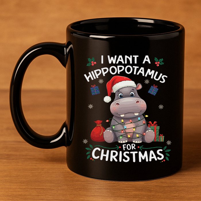 I Want A Hippopotamus For Christmas Xmas Lover Funny 11oz C Handle Ceramic Mug