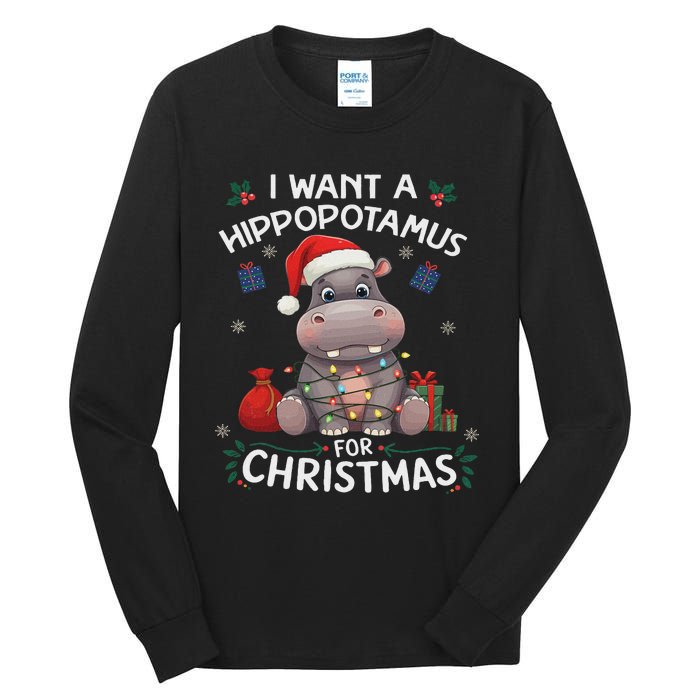 I Want A Hippopotamus For Christmas Xmas Lover Funny Tall Long Sleeve T-Shirt