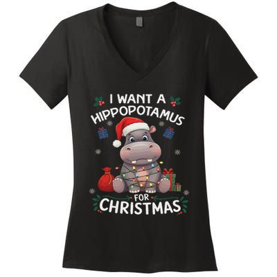I Want A Hippopotamus For Christmas Xmas Lover Funny Women's V-Neck T-Shirt