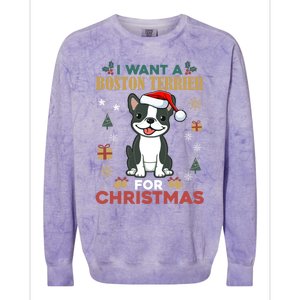 I Want A Boston Terrier For Christmas Cute Dog Lover Pajama Meaningful Gift Colorblast Crewneck Sweatshirt