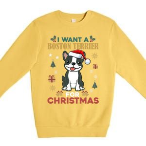 I Want A Boston Terrier For Christmas Cute Dog Lover Pajama Meaningful Gift Premium Crewneck Sweatshirt