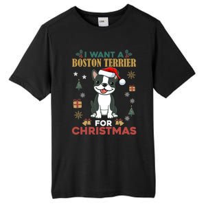 I Want A Boston Terrier For Christmas Cute Dog Lover Pajama Meaningful Gift Tall Fusion ChromaSoft Performance T-Shirt