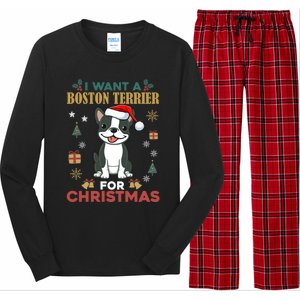 I Want A Boston Terrier For Christmas Cute Dog Lover Pajama Meaningful Gift Long Sleeve Pajama Set