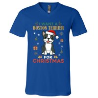 I Want A Boston Terrier For Christmas Cute Dog Lover Pajama Meaningful Gift V-Neck T-Shirt