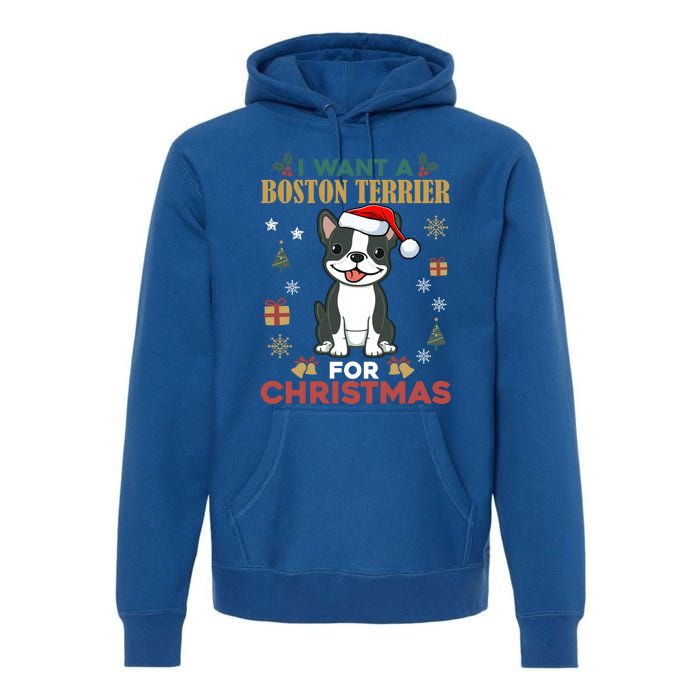 I Want A Boston Terrier For Christmas Cute Dog Lover Pajama Meaningful Gift Premium Hoodie