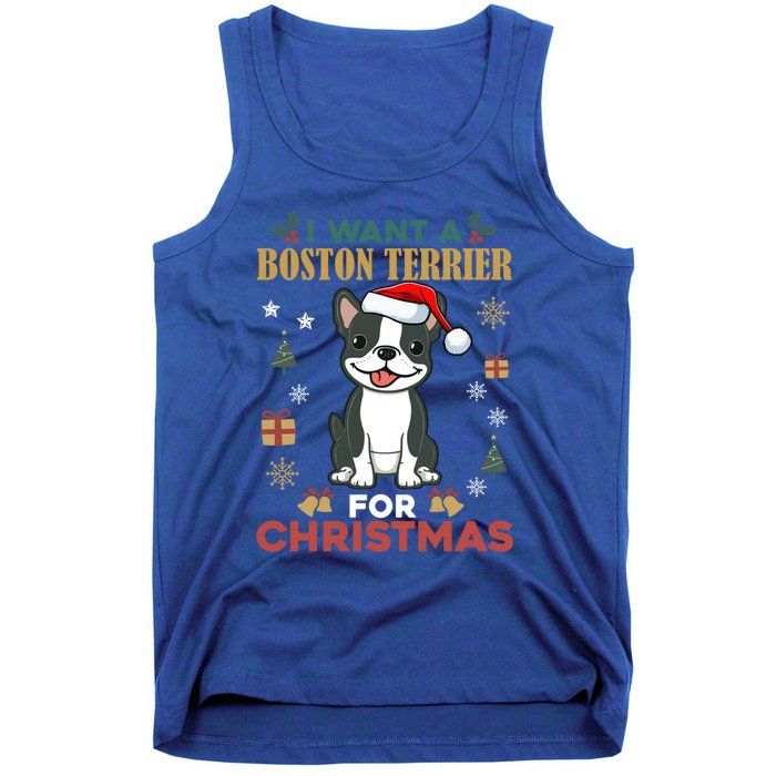 I Want A Boston Terrier For Christmas Cute Dog Lover Pajama Meaningful Gift Tank Top