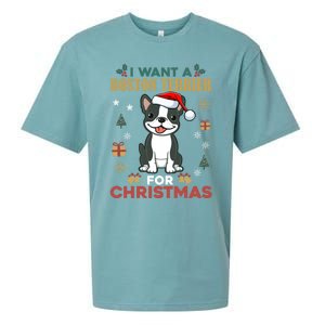 I Want A Boston Terrier For Christmas Cute Dog Lover Pajama Meaningful Gift Sueded Cloud Jersey T-Shirt